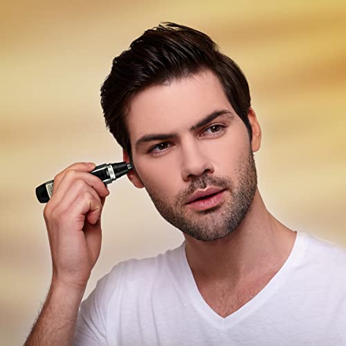 Groom Essentials Ear And Nose Hair Trimmer For Men, Travel Size Battery-Operated Beard Trimmer, Ergonomic Design & Rotary Blade For Painless Trim, Pocket-Size, Brush & Cap Included, Grooming On The Go #TOP4