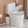 Upflush Toilet with Pump for Basement, 23ft Macerator Pump with 4 Inlets for Sink/Shower/Laundry Sewer Waste Water Disposal, One Piece Full Skirt Macerating Toilet, Nano-glaze Finished