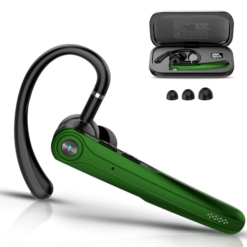 Manos Libres Auricular Bluetooth V5.4, Auriculares inalambricos Bluetooth con Doble Micrófono Cancelación, 25H de Conversación, 180H en Espera, Manos Libres Oreja para Conducir/Negocios/Oficina, Verde