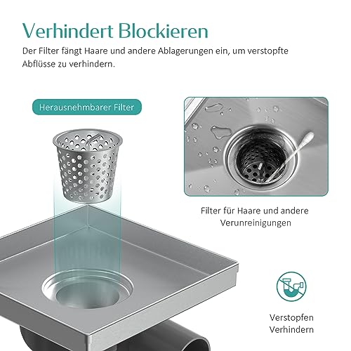 Caniveau de douche EMKE FD366BN à évacuation rapide en chrome 15cm