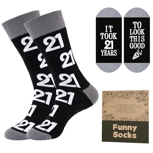 Effeet 21th Birthday Gifts Mens Socks Calf-length Cotton Size 9-11 Novelty Funny Birthday Socks Gift for Son/Brother/Boyfriend