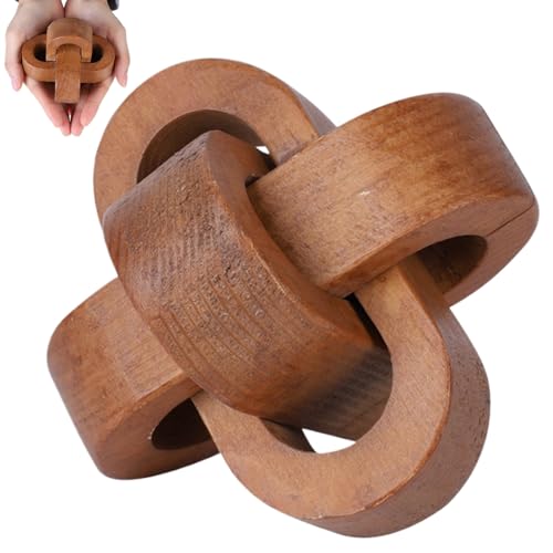 Wood Knot Decor 3.7 Inch 3-Link Modern Boho Wood Chain Link Decor Decorative Chain Knot for Coffee Table Entryway Living Room Bedroom Farmhouse Shelf Walnut Color, Wooden