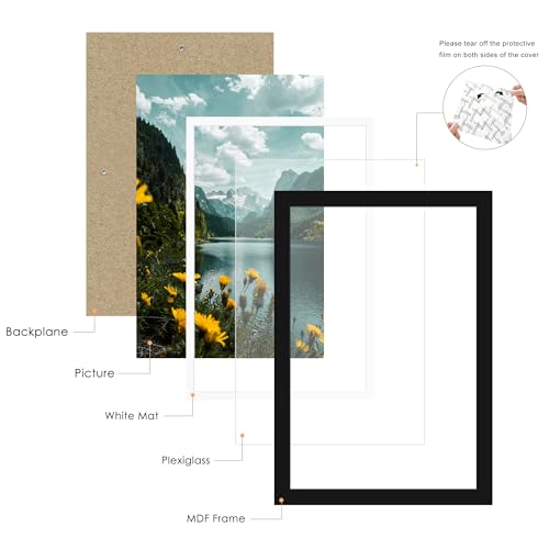 Picrit 12x18 Picture Frame 3 Pack, Black Poster Frame, Display Poster 11 x 17 with Mat or 12 x 18 without Mat for Horizontal or Vertical Wall Mounting
