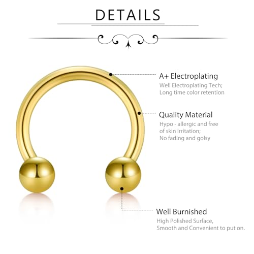 D.Bella 16G 18G 20G Horseshoe Septum Rings Surgical Steel Nose Piercing Jewelry Cartilage Helix Tragus Earring Hoop Eyebrow Lip Retainer for Women Men 6mm 8mm 10mm 12mm2