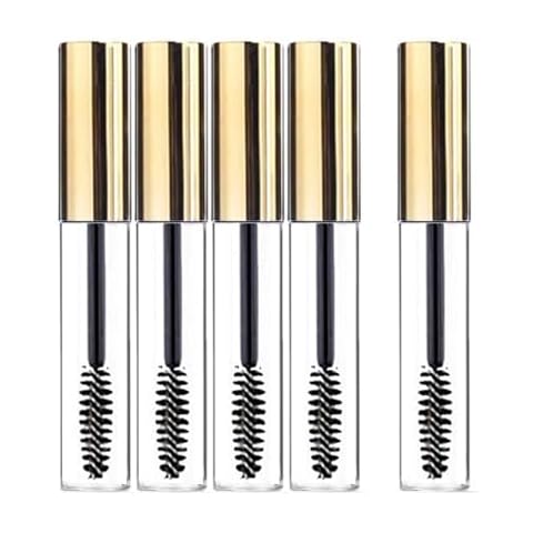 KEAIYYJ Empty Mascara Tube and Wand Castor Oil Dispensers Eyelash Brush Spoolies Refillable Cosmetic Containers Bottles Gold 10 ml 5 Pack Cover