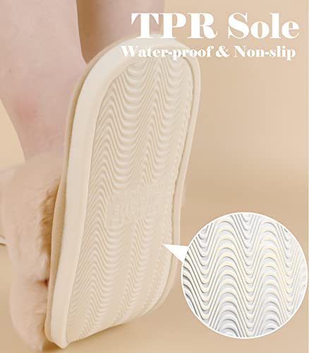 Ankis Camel Womens Fuzzy Slippers - 2Pair Cozy, Soft, Comfy, Relax Fluffy Slippers, Cross Band, Open Toe, Non-Slip Womens Slippers, Indoor And Outdoor Fluffy Slippers, Fuzzy Slippers Size 7-8 #TOP3