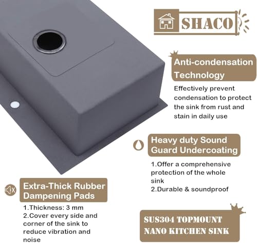 Image of 28 x 20 Inch Drop in Black Kitchen Sink, Gunmetal Black Top Mount Stainless Steel 9 Inch Deep Single Bowl Laundry Utility Wet Prep Sink