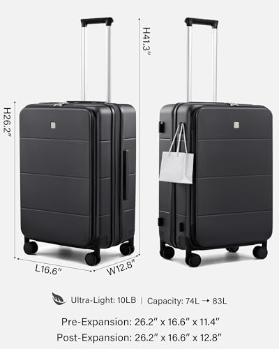Image of Hanke Hardside Expandable Checked Luggage, 24 Inch Top Opening Trunk Luggages with Spinner Wheels, All-PC Hard Shell Suitcase, Lightweight TSA Checked-Medium(Jet Black, 83L)