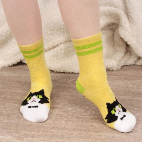 Image of BambooMN Super Soft Warm Cute Women's Animal Non-Slip Fuzzy Fluffy Crew Winter Home Socks