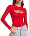 ALGALAROUND Women's Cutout Tops Basic Long Sleeve Round Neck Slim Fit T-Shirts