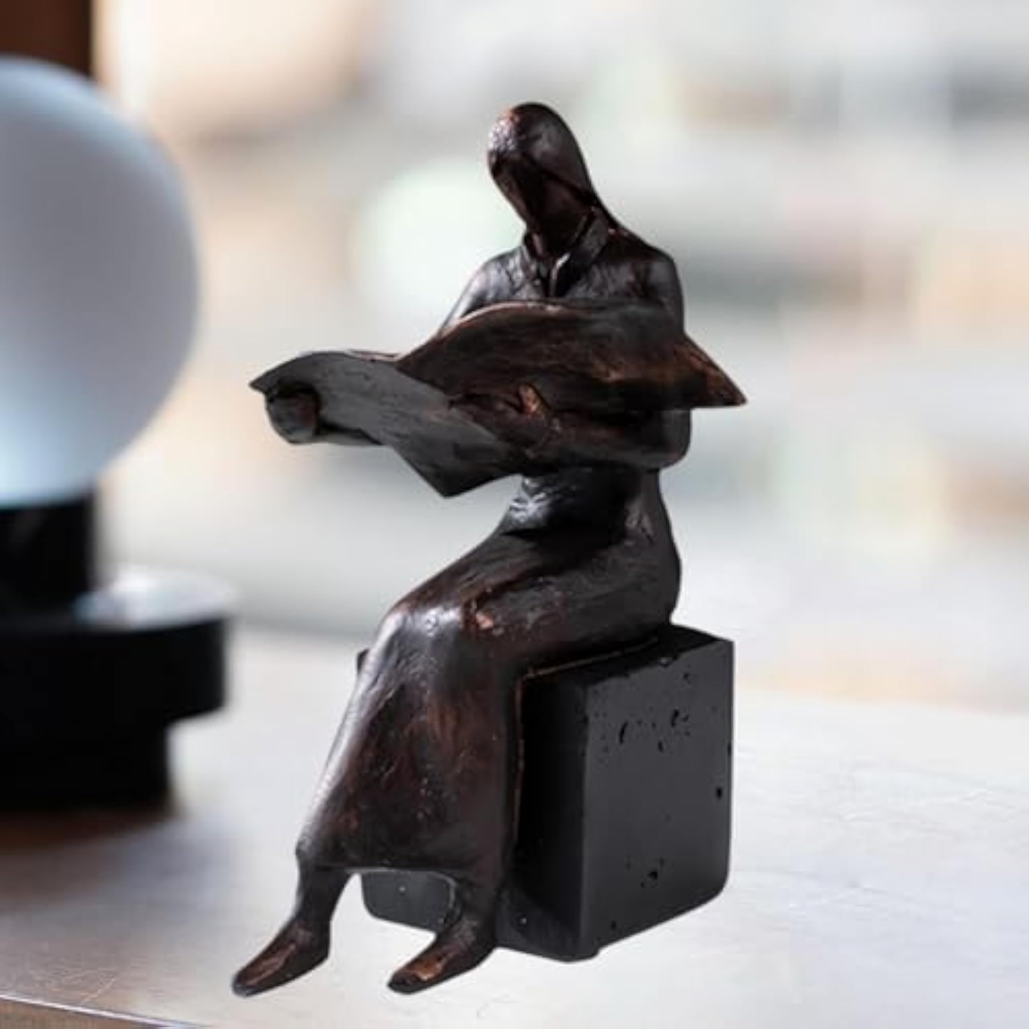 Reading Figurine Resin Bookend Abstract Art Sculpture for Home Table