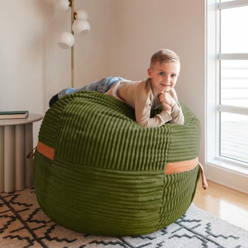 Image of Big Joe Fuf 4Ft Foam Bean Bag Chair with Removable Cover for Kids, Teens, Moss Green, Corded Plush, 4 Foot Large Reading and Gaming Seat