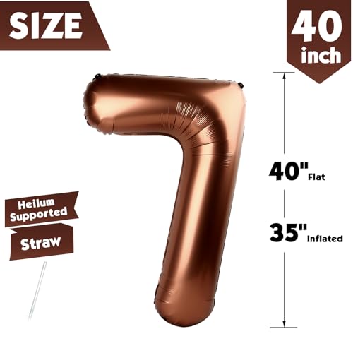 Image of 40 Inch Brown Number 7 Balloon Birthday Party Decorations for Men & Women | 40 Inch Brown inflatable foil number balloons, large birthday decorations for 7th birthday