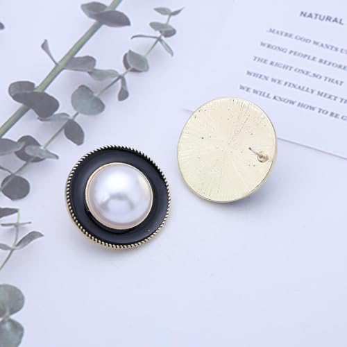Vintage Pearl Black Enamel Earrings Large Round Pearl Stud Earrings Pearl Statement Earrings Exaggerated Pearl Button Earrings Jewelry for Women4