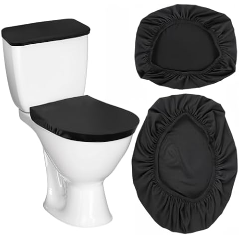 Thinp Toilet Lid Cover and Toilet Tank Cover,Black Toilet Seat Cover with Elastic Bottom Replacement Toilet Cover Soft Stretch Toilet Covers Set Universal Toilet Lid Covers for Bathroom Decor Cover