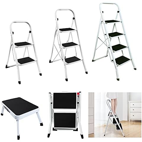 Mini Step Ladder 2 Step, Lightweight Step Stool with Widened Platform, Multi Purpose and Anti-Slip Folding Step Stool for Home, Office, Kitchen, Garage, Maximum Load 330lb Cover