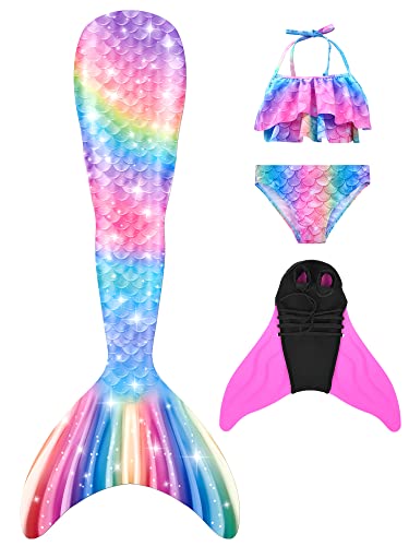 NAITOKE Cola de Sirena Traje Sirena niña con Aleta,4PC-M9,150