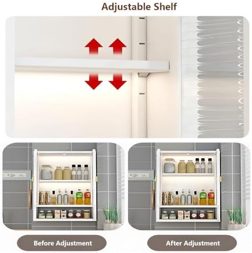 Wall-Mounted Storage Cabinet with Magnetic Acrylic Doors, Adjustable Multi-Layer Organizer for Kitchen, Space-Saving Wall Unit, Sleek White Design (40cm)