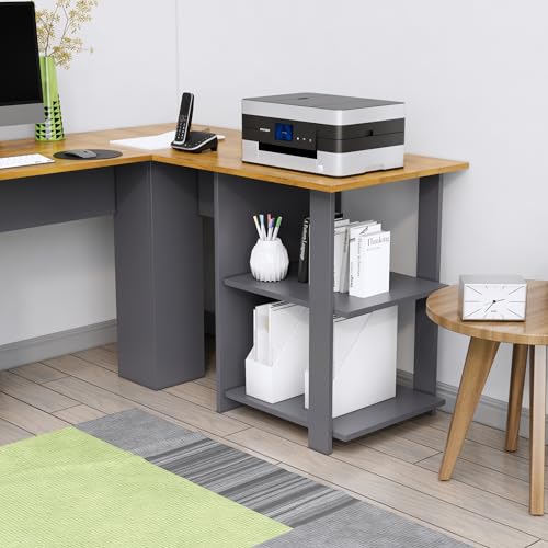 Image of Bniture Wooden Study Table for Home | Engineered Wood Study Table with Shelf Storage | L Shape Multi Purpose Computer Desk for Writing & Study | Laptop Table for Study Room | Slate Grey & Giant Wood