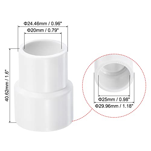 PATIKIL PVC Reducer Pipe Fitting 25mm to 20mm ID, 10 Pack Straight Coupling Adapter Connector, White - Image 2