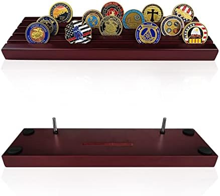 Indeep 4 Rows Military Challenge Coins Holder Coin Display Stand Rack Solid Wood