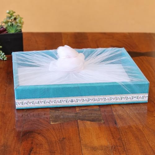 Image of SATYAM KRAFT 6 Pcs Multipurpose Decorative Folding Gift Box | Premium Paper Tray with Net for Wedding Return Gifts, Shaadi /Marriage, Anniversary, Hampers, Festive Gift Packaging (Sky Blue)