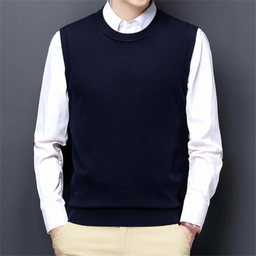 Men Sleeveless Knit Sweater Vest Crew Neck Business Casual Fitted Black Light Gray Pullover3