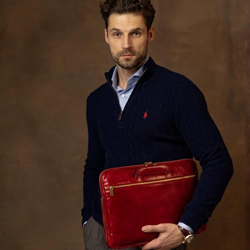 Image of Time Resistance Slim Leather Briefcase - Italian Handmade Leather Computer Bag - Briefcase for Men and Women - Laptop Bag