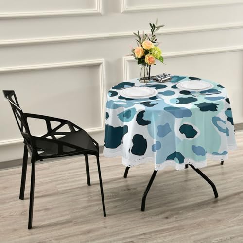 Nappe de table ronde moderne bleu léopard lavable en machine 152cm - 8