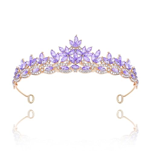 Crystal Princess Queen Tiara - Birthday Rhinestone Crowns Headband for Women Wedding Christmas Prom Pageant Party Coming of Age Ceremony Photo Props (Purple