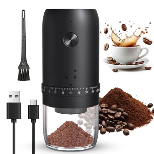 Tragbare Kaffeemühle mit 40 Mahleinstellungen, Elektrische Kaffeemühlen, USB Wiederaufladbare Kaffeemühle Elektrisch, Einstellbarer Grobheit Espresso Kaffee Mühle, für Kaffeebohnen, Getreide, Gewürze