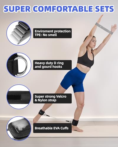 Image of Resistance Bands Set - Resistance Band and Adjustable Ankle Exercise Bands with Cuffs Great Equipment for Training, Working Out, Yoga,Home Gym with Training Guidance & Carry Bag,Set of 8