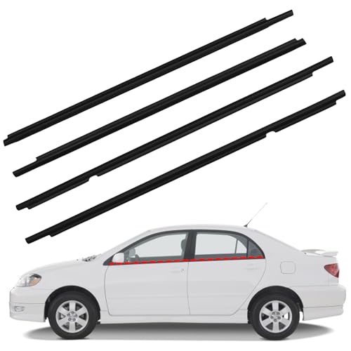 YzusGomumu 4Pcs Window Moulding Trim Weatherstrip Window Seal Belt Compatible with 2003 2004 2005 2006 2007 2008 Toyota Corolla Replaces 75730-02180 75710-02200 75740-02180 75720-02200