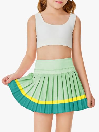 Image of Haloumoning Girls Pleated Skirts with Shorts Athletic Tennis Skorts Sport Performance Skirt with Pockets 4-14 Years