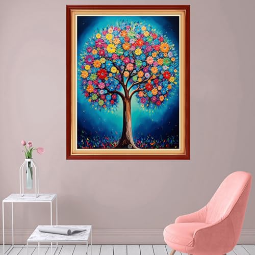Image of Foxhool Stamped Cross Stitch Kits,11CT Printed Cross Stitch Pattern Full Embroidery Kits for Beginner Needlepoint Kits-Colorful Tree 16x20 inch