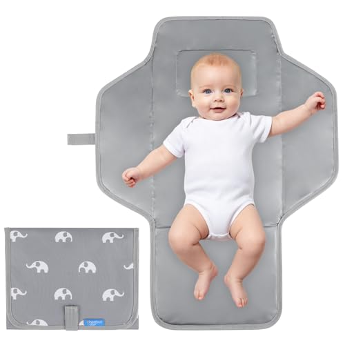 Image of PHOEBUS BABY Portable Changing Pad with Built-in Pillow — Foldable Travel Diaper Changing Mat, One-Hand Open Waterproof Changing Station for On-the-Go Moms, Fits Diaper Bag (Cute Elephant)