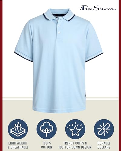 Ben Sherman Boys Polo Shirt - Classic Fit Comfort Stretch Short Sleeve Pique Golf Polo Shirts for Boys (Sizes: 8-18)2