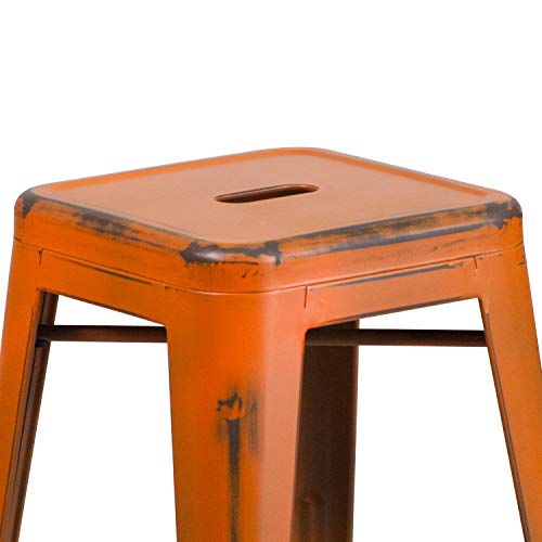 Flash Furniture Commercial Grade 24" High Backless Distressed Orange Metal Indoor-Outdoor Counter Height Stool #TOP4