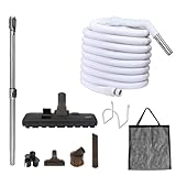 OVO Central Vacuum Garage Kit, with 30ft Straight air Hose, 12’’ Combo Brush and Accessories Included, for Hard Surfaces, B, Grey Kit B