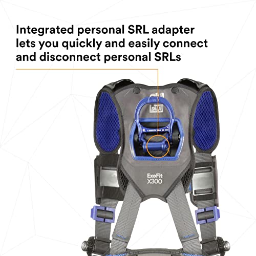 Image of 3M DBI-SALA ExoFit X300 Comfort Construction Positioning Safety Harness, Construction Fall Protection, Aluminum Back and Hip D-Rings, Auto-Locking Quick Connect Leg and Chest Buckles, 1113120, X-Small