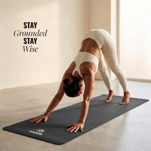 Image of WiseLife Classic Eco-TPE 10 MM Yoga Mat with Yoga Strap for Men & Women | Extra Thick, Long & Wide Non-Slip, Anti-Tear Exercise Mat for Home, Gym, Workout, Fitness, Yoga & Pilates (Black)