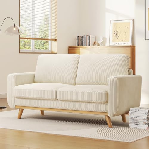 Image of Vesgantti 68 inch Loveseat Sofa Beige, Comfy Corduroy Couch with Spring Cushion, Modern Sofa with Deep Seat, for Bedroom & Living Room