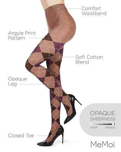 Image of MeMoi Argyle Cotton Sweater Tights for Women, Regular and Plus Size