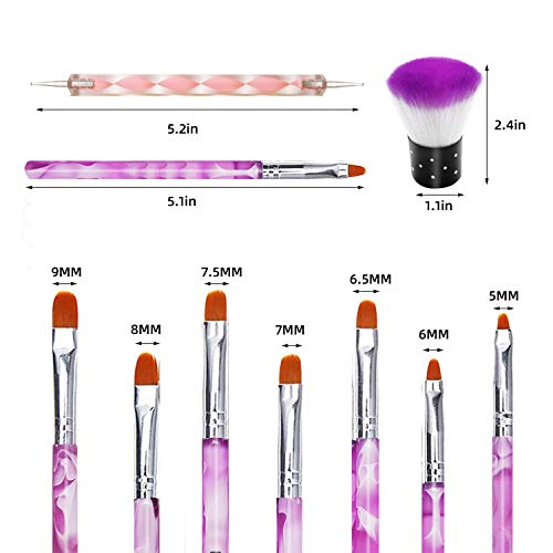 15Pcs Acrylic Nail Brush Set,7 Gel Nail Art Brushes and 5 Double Ended Nail Dotting Pen,2 Finger Toe Separators,Soft Kabuki Brush For Nail Painting With Box,Acrylic Brushes for Nail Salon Home