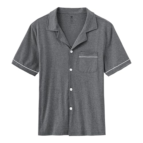 MoFiz Men's Cotton Pajamas Sets Sleepwear Short Sleeve Button Down Shirt and Pants Loungewear Soft Pjs Lounge Set2