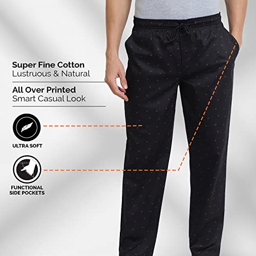 Image of Van Heusen Men Athleisure Allover Print Pyjamas - 100% Combed Cotton - Drawstring Waist, Ultra Soft 50082 APP13 M, Black, Medium