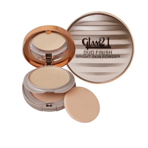 Glam21 Duo Finish 2-in-1 Bright Skin Compact Powder | Smooth Satin Texture | Long-Lasting Matte Finish | Brightening Formula | Suitable for All Skin Types | 18gm, Natural Beige-02