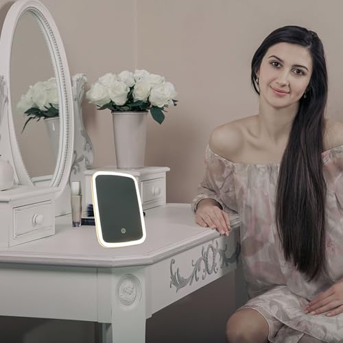 Espejo de maquillaje portátil Lurrose con luz LED y diseño simple elegante 7