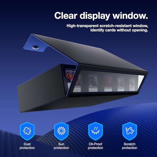 Image of 3900+ Trading Card Storage Box with Handle and Lock, Black Blue | Commander Display Window, 5-Row MTG Card Case, Secure Mechanical Lock, Portable Handle for Easy Transport, Top Loaders