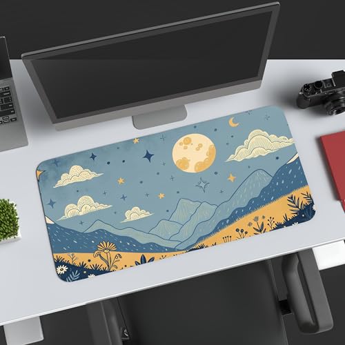 Image of Pastel Landscape Premium Desk Mat | Anti-Skid | Anti-Slip | 80 x 30 cm | Laptop Mat for Work from Home /Office /Gaming- Extended Mouse pad and Keyboard Desk mat